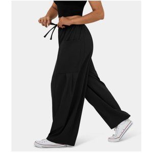 Halara Black Elastic Waistband Drawstring Palazzo Flowy Wide Leg Pants M